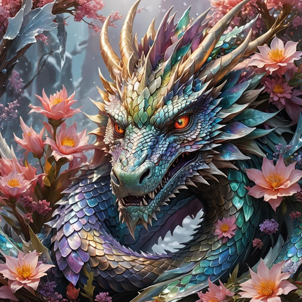 Dragon Portrait with Youthful Faces in Digital Art