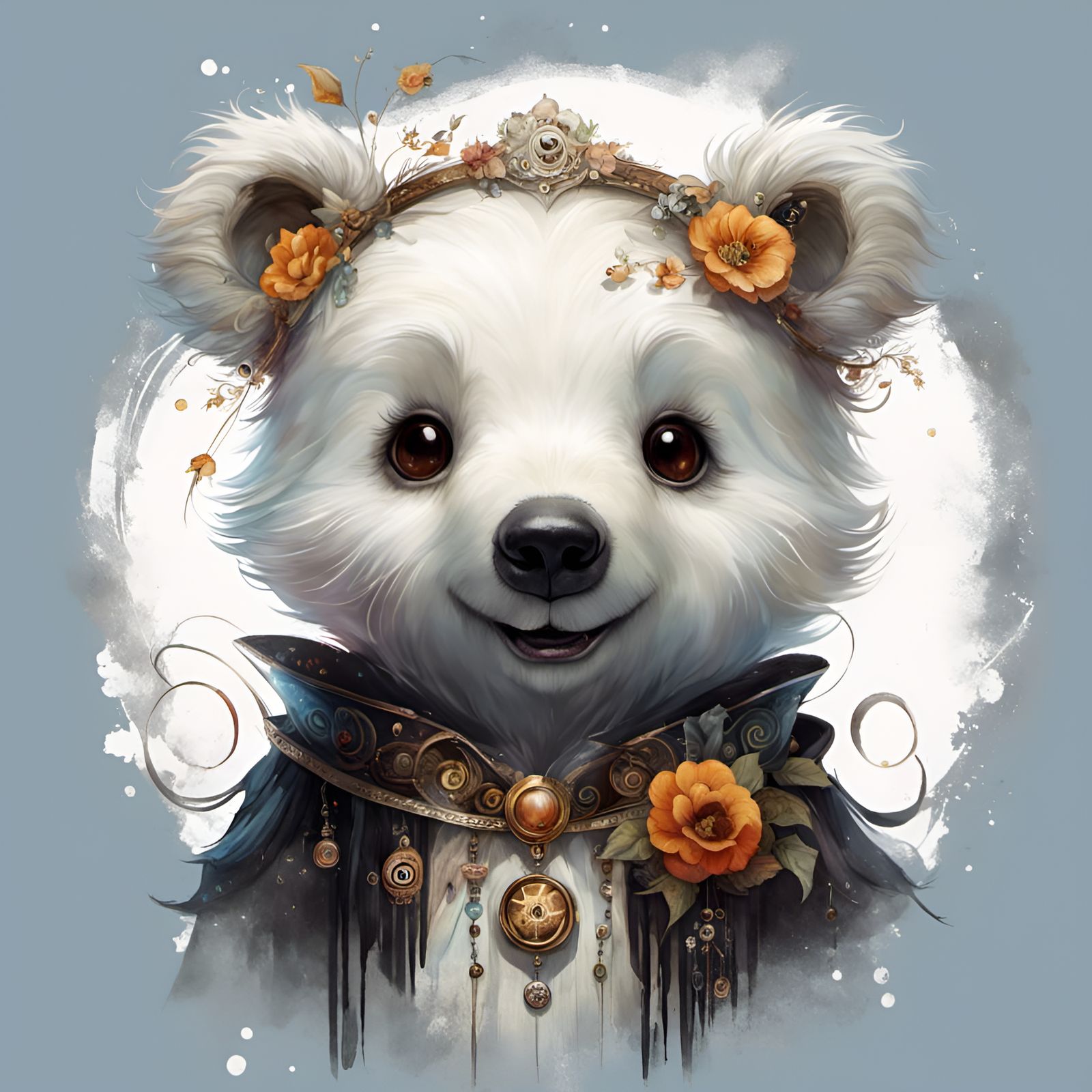 Chibi Ghost Bear Portrait in Burtonesque Style
