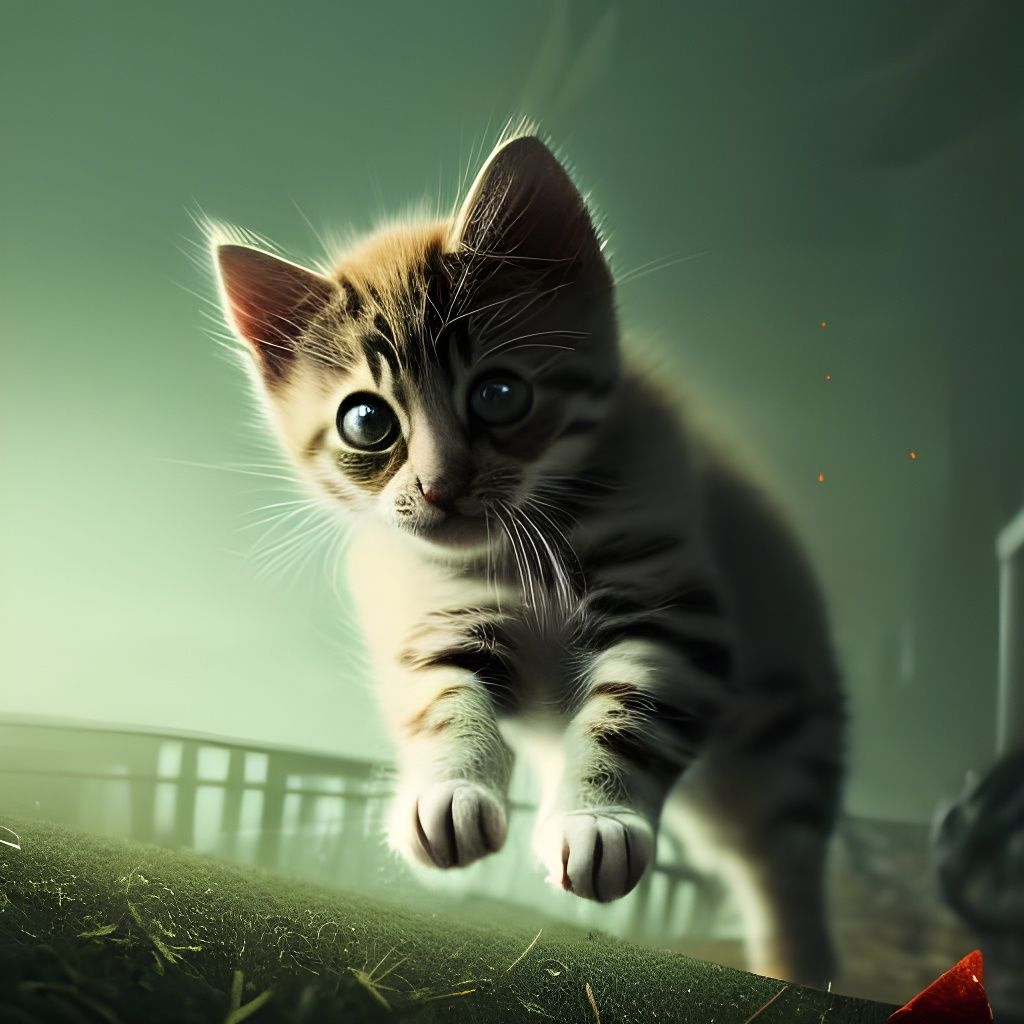 Scary Neon Kitten Running: A Digital Matte Painting