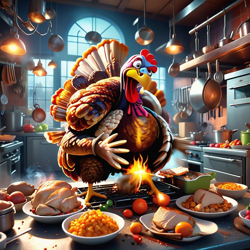 Angry Cooked Turkey Runs Amok in Kitchen
