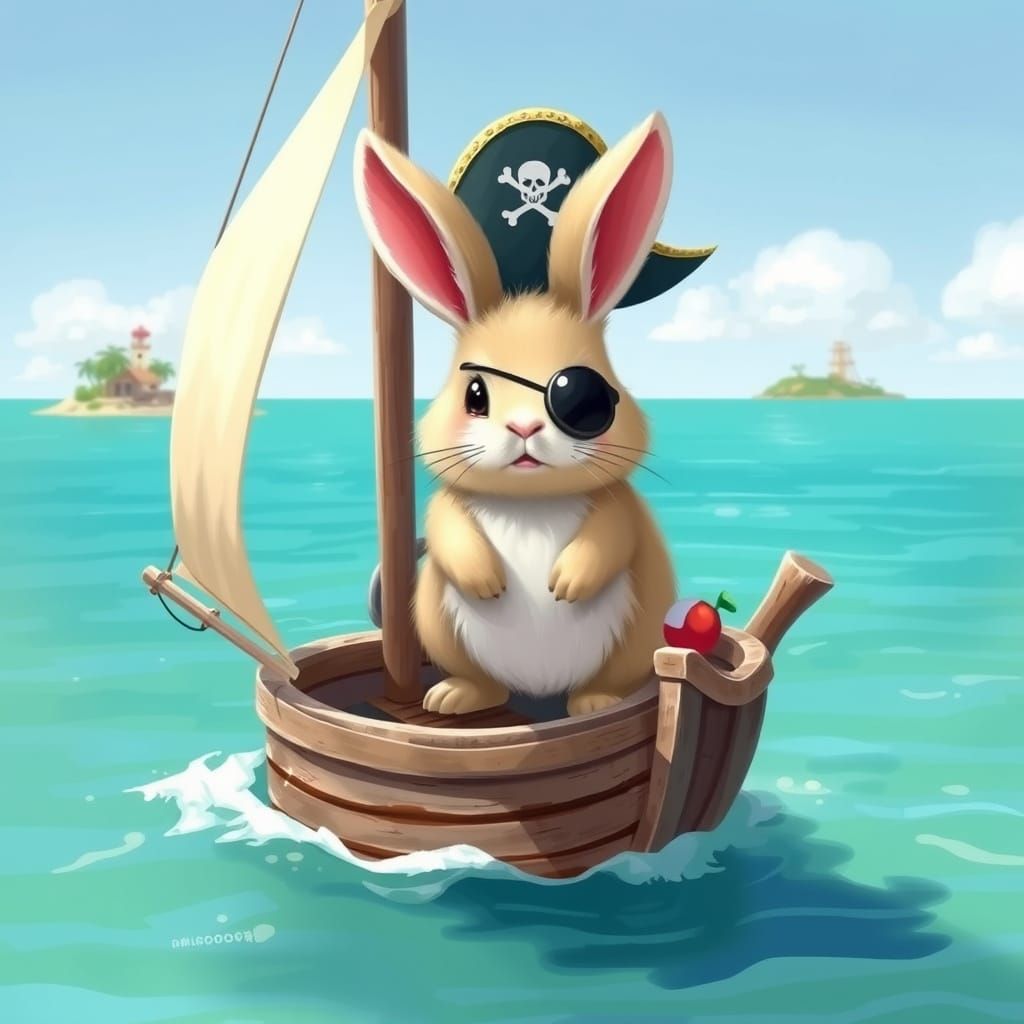 Rabbit Pirate Sailing to Treasure Island, Children's Illustr...