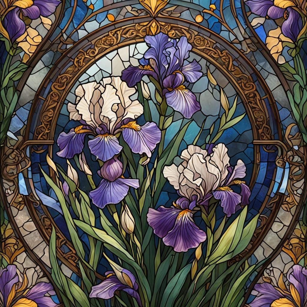 Stained Glass Iris Flower in Detailed Matte Painting