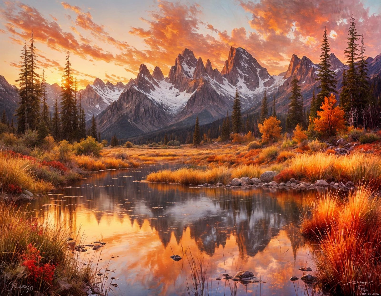 Sunset Valley Between Two Mountains