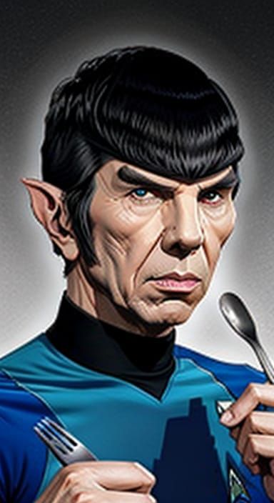 Spock Holds a Spork: AI Generated Image