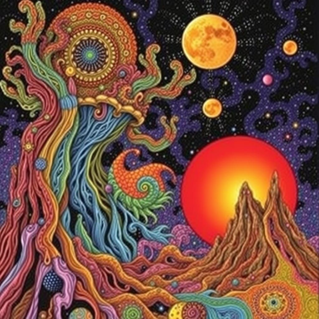 Galactic Woodcut Fractal with Triadic Colors and Shadow Dept...