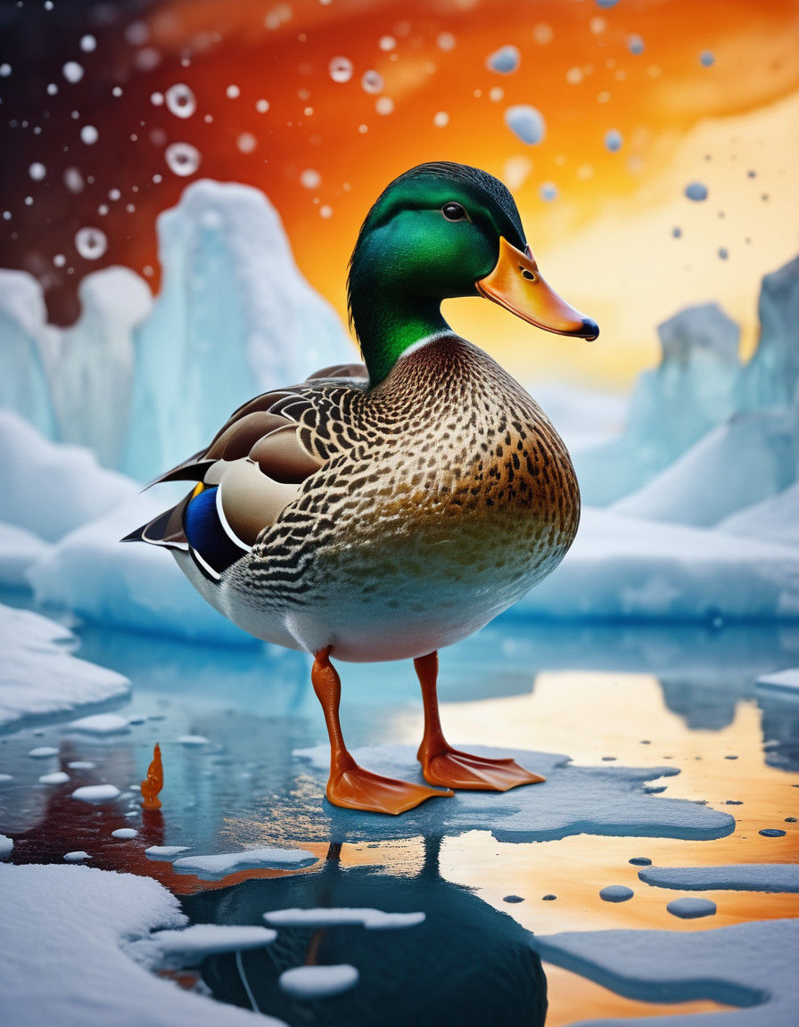 Duck in Dreamlike, Abstract Snowy Scene