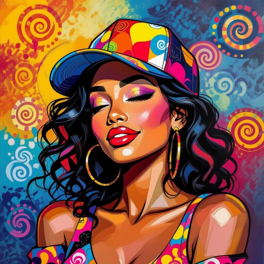 Woman in Cap with Abstract Pop Art Background