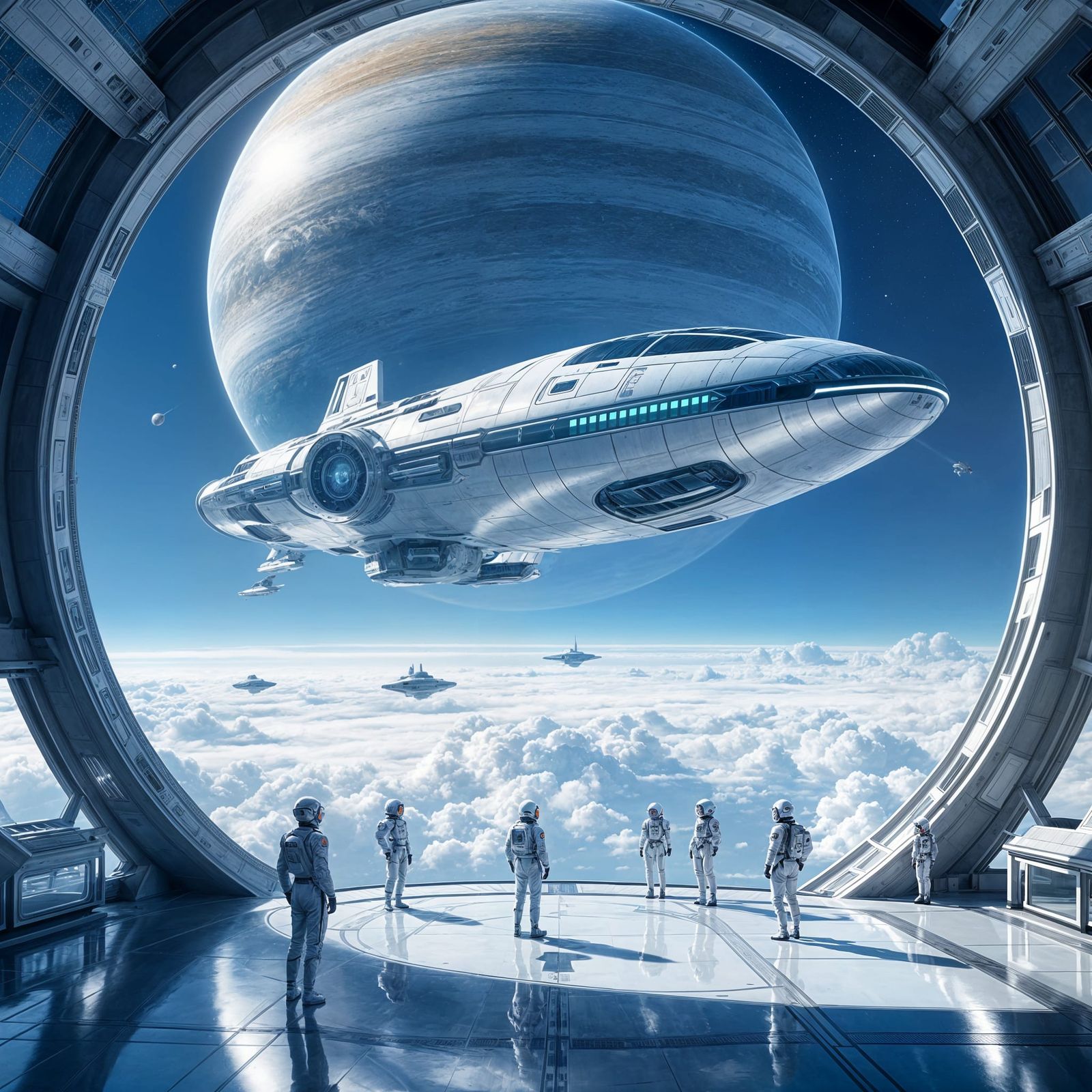 Futuristic Space Academy Orbiting Gas Giant Planet