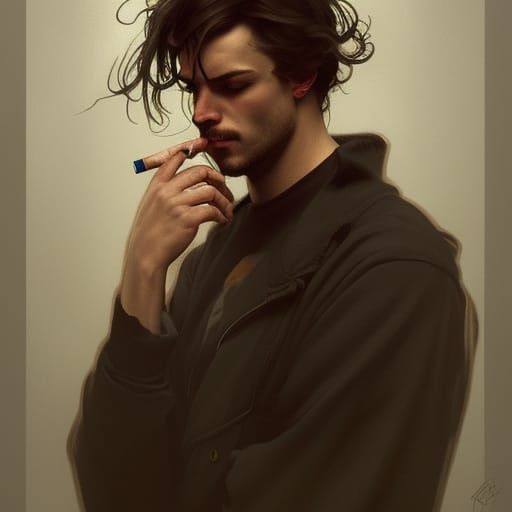 Brooding Author in Dark Room, Hyperdetailed Portrait