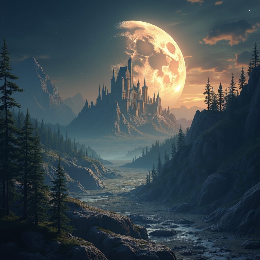 Flat Earth and Lunar Landscape in Fantasy Art Style