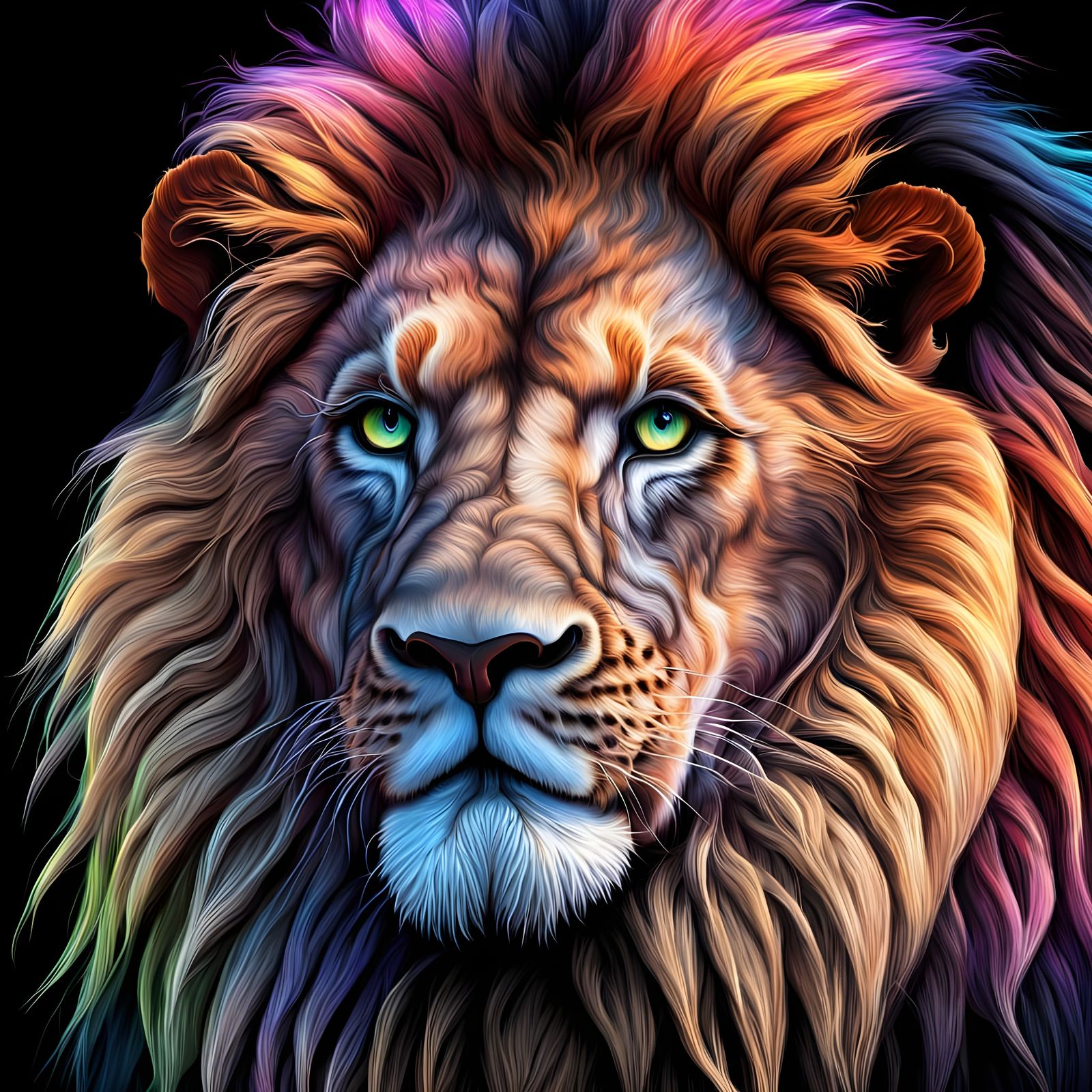 Vibrant Lion Headpiece in Airbrush Art Style