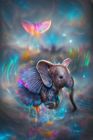 Butterfly-Winged Elephant in Astral Illustration