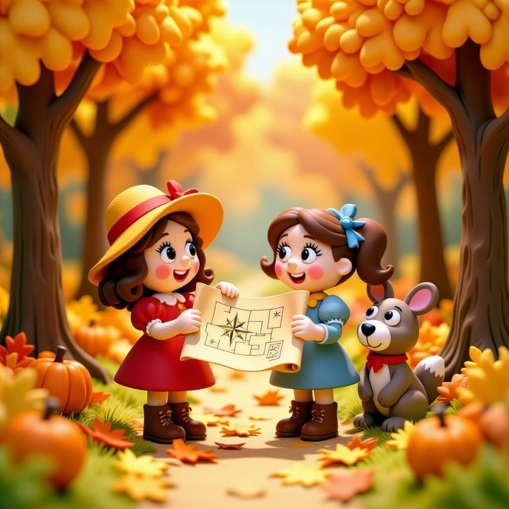 Clay Diorama of Friends in Glowing Autumn Forest