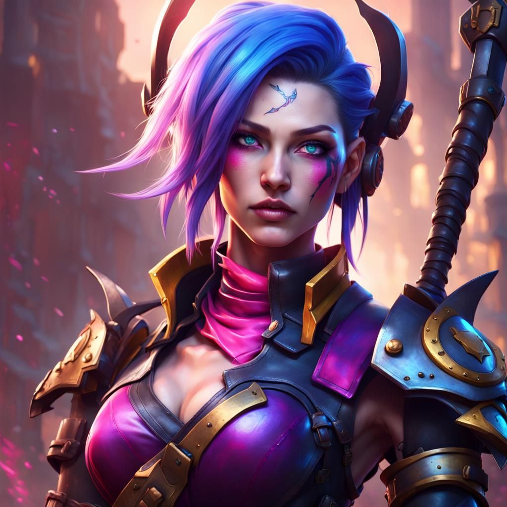 Jinx in Leather Armor: Dark Fantasy Digital Art