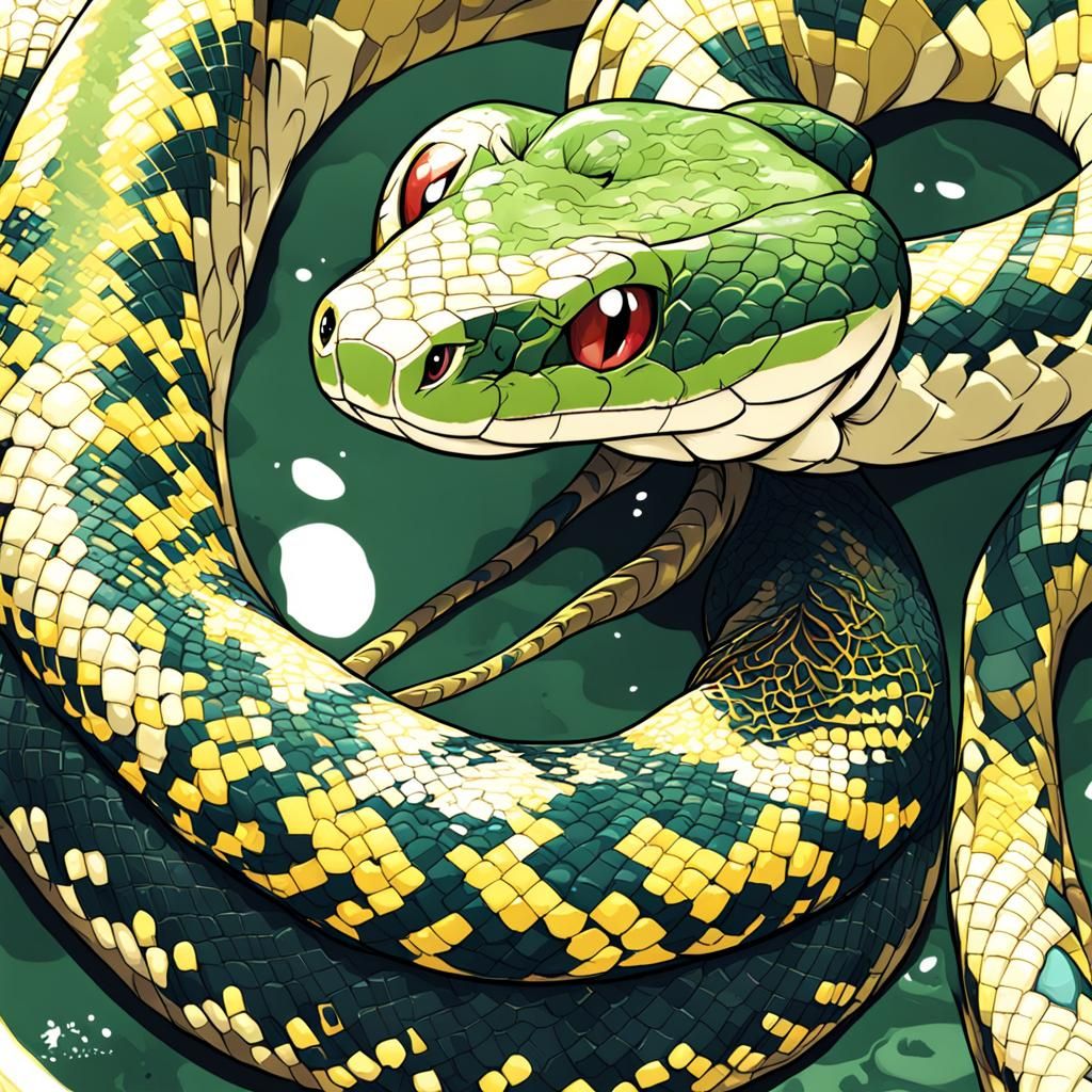 Cute-Eyed Snake in Anime Style