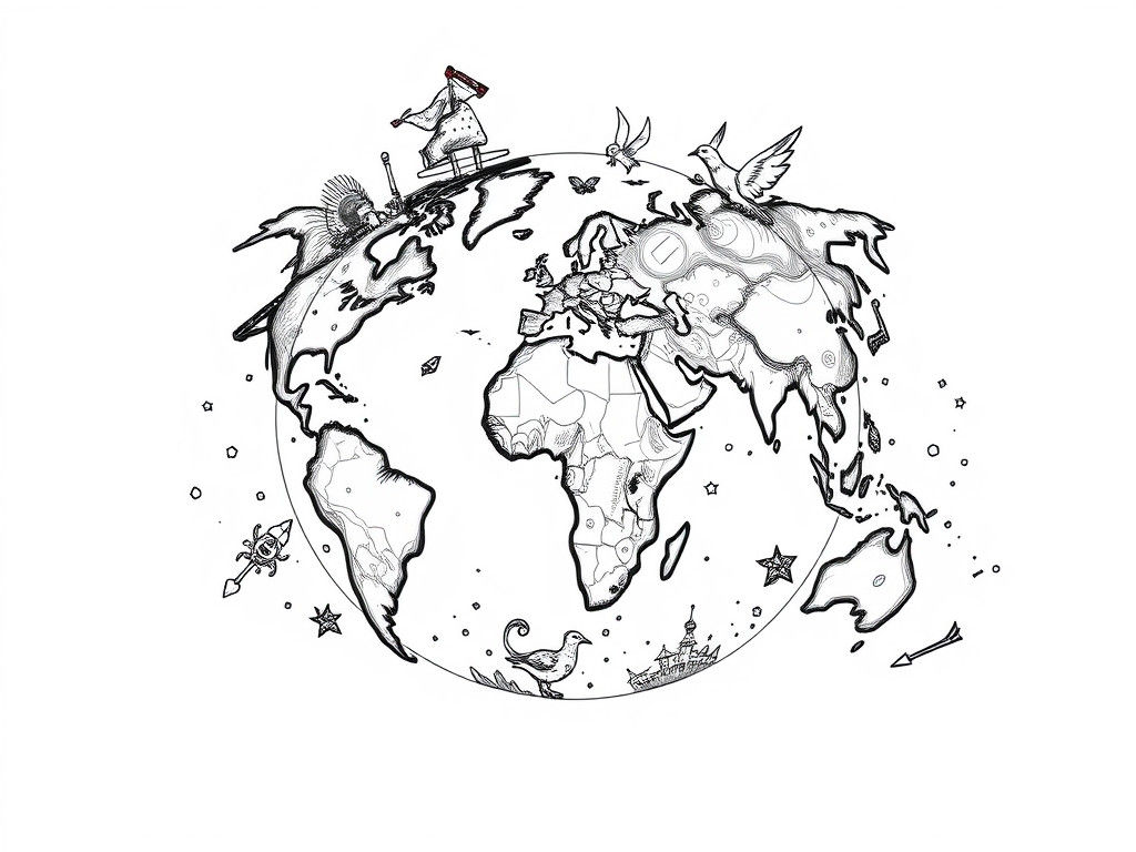 Doodle World Map Globe in Fantasy Art Style