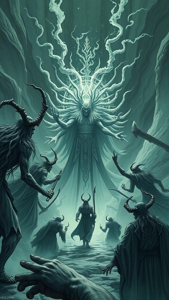 Jotun Approach Divine Figure in Junji Ito Style