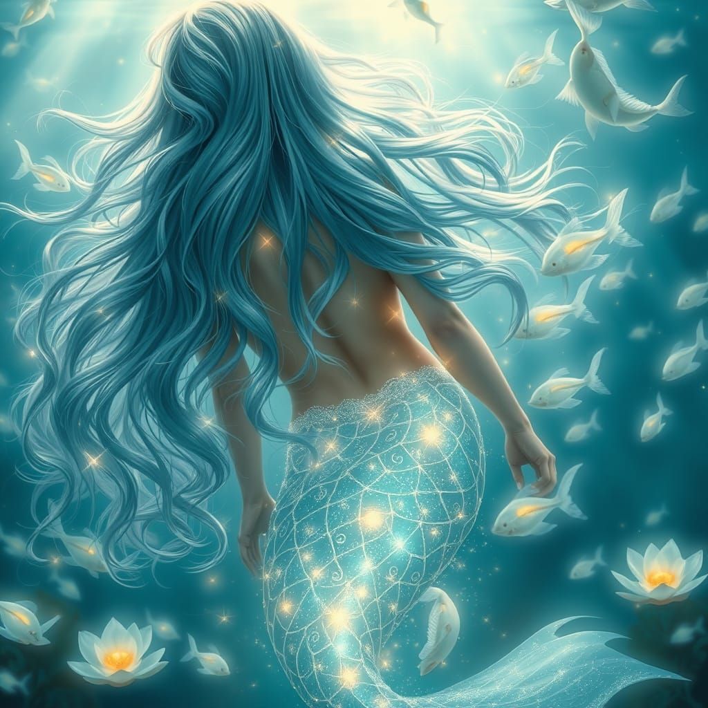 Dreamy Mermaid Goddess in Ethereal Aquatic Realm
