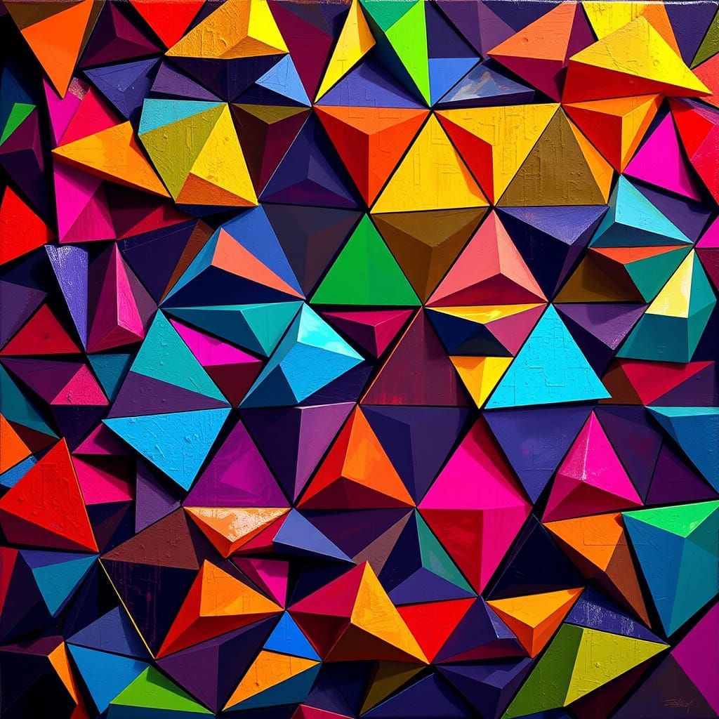 Vibrant Cubist Geometric Abstraction