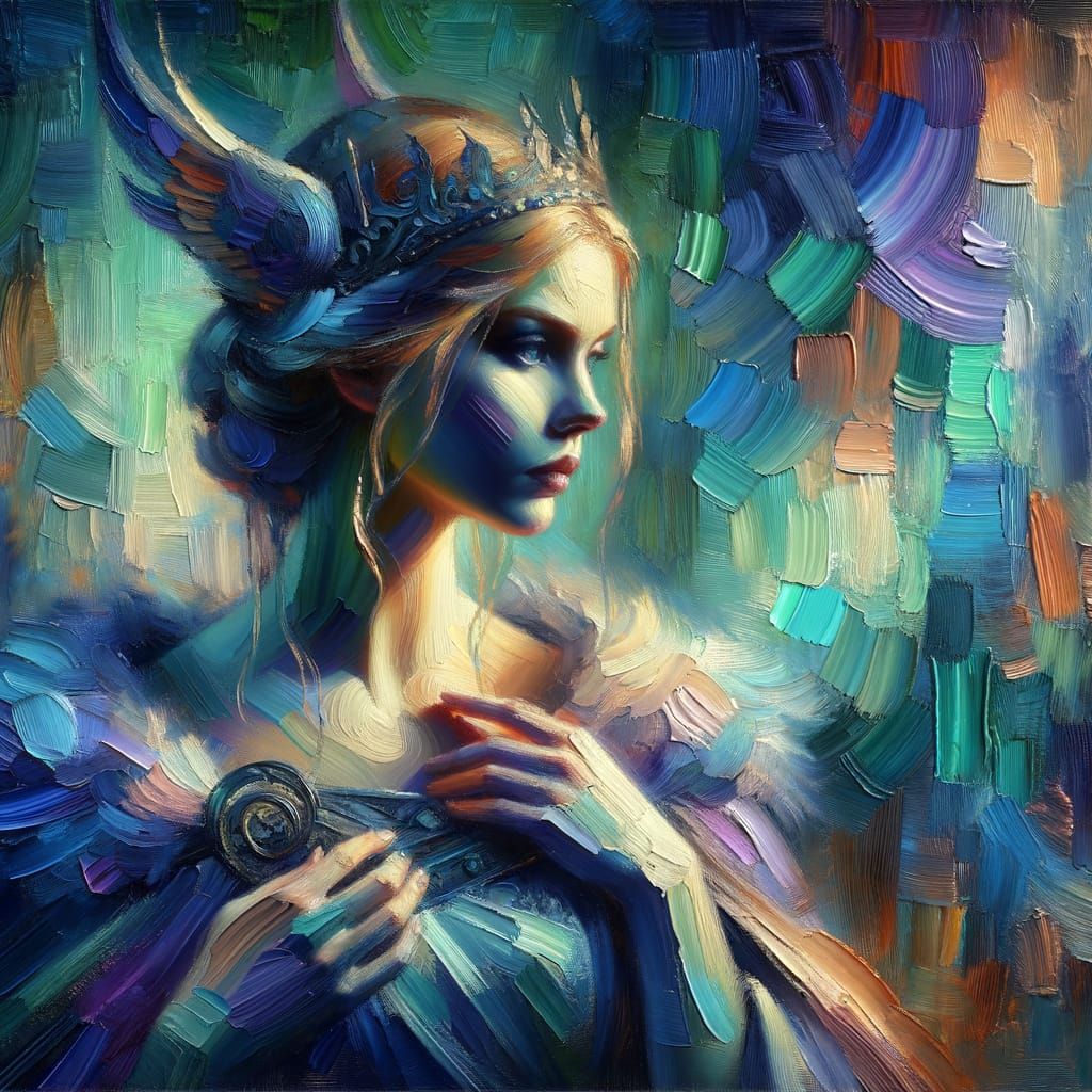 Elegant Norse Goddess Portrait in Impressionistic Style