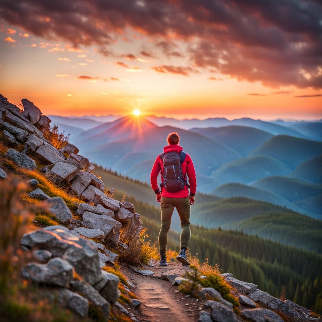 Hiker Watches Mountain Sunset: Professional Photography