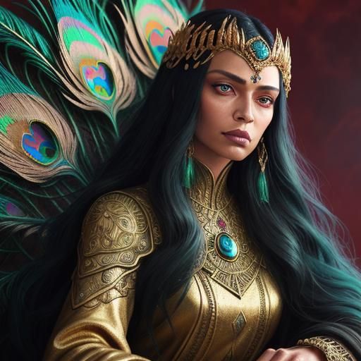 Fantasy Women with Peacock Feathers, Art Nouveau Style