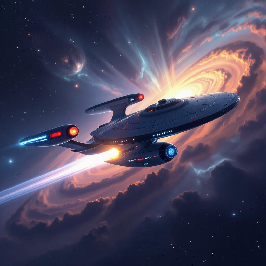 USS Enterprise D Soars Through Nebula