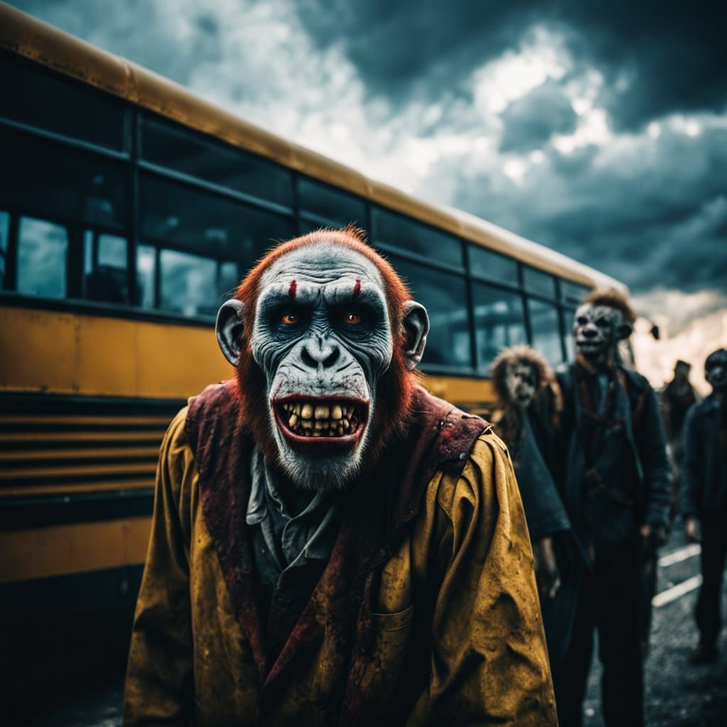 Cinematic Zombie Monkey Monster Clown Schoolchildren at the ...
