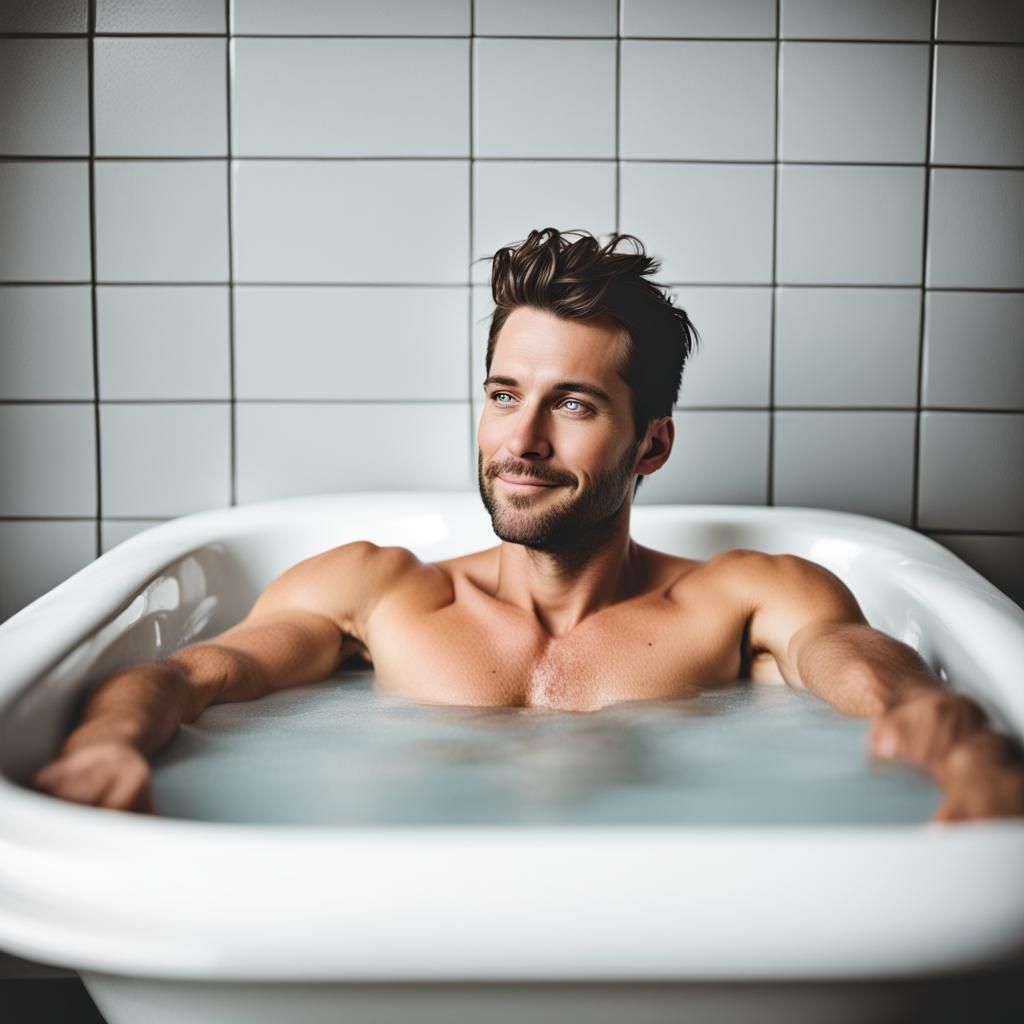Man Relaxing in Bathtub Photo