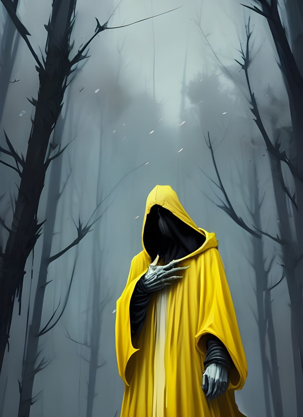Terrifying Hooded King in Watercolor Horror Style