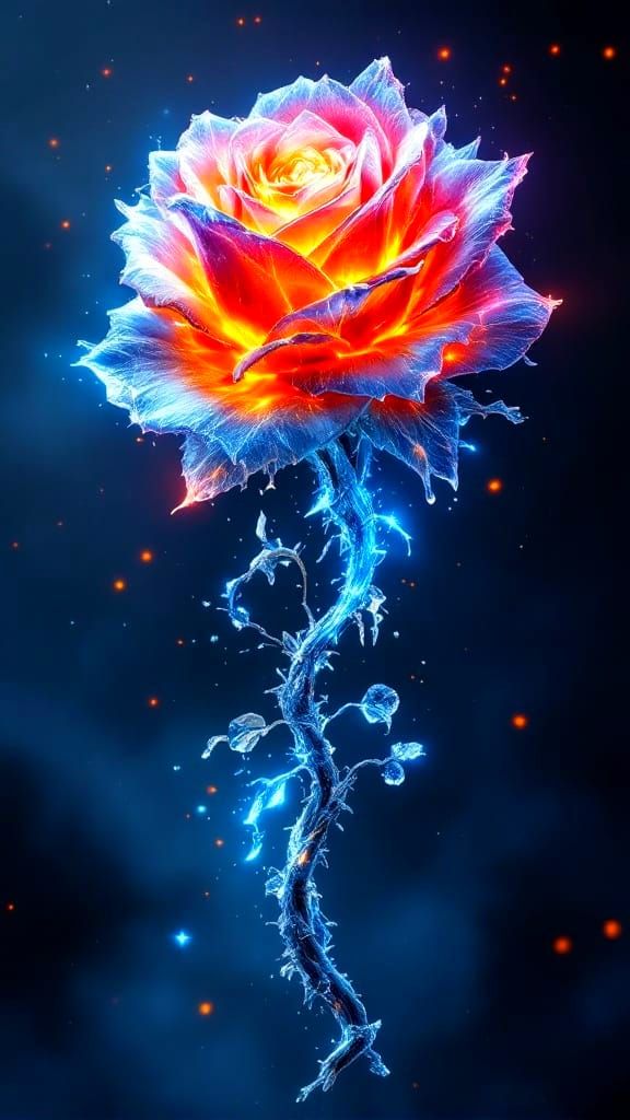 Fantastical Rose in Dazzling Fire and Ice Hues