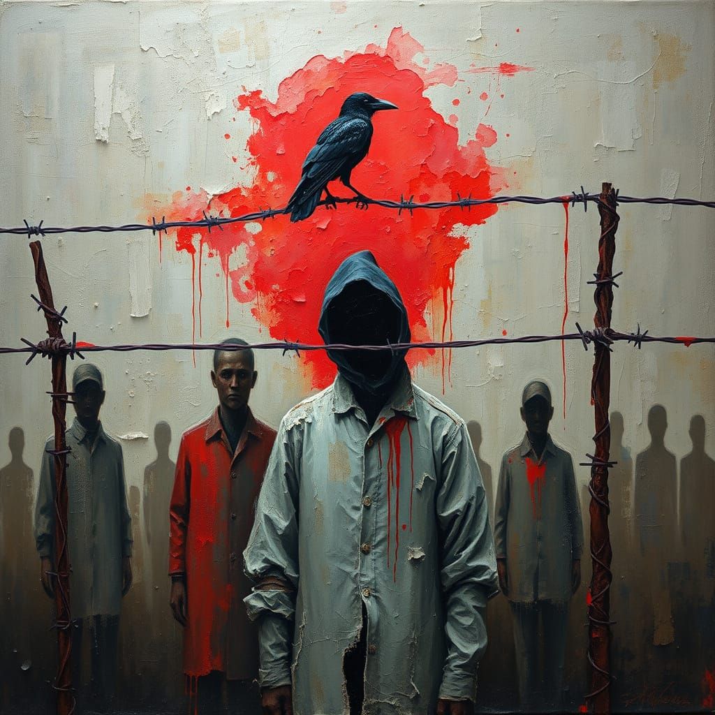 Barbed Wire: A Neo-Expressionist Oil Painting of Desperation