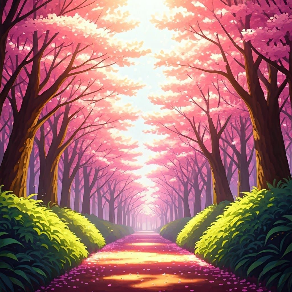 Dreamy Cherry Blossom Forest in Anime Style