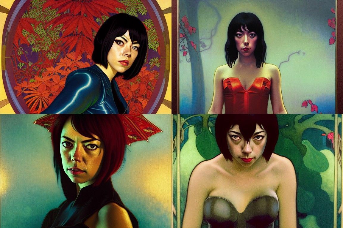 Aubrey Plaza as Motoko Kusanagi: Hyperdetailed Oil Painting