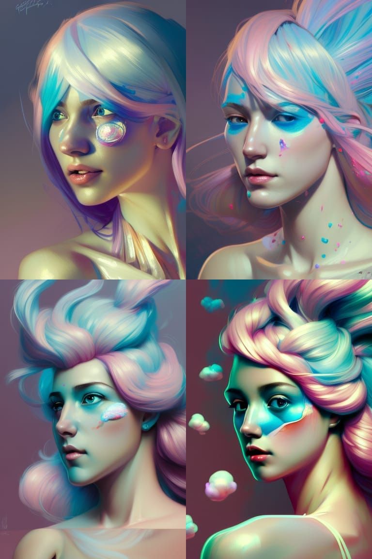 Cotton Candy Woman Portrait in Digital Art Style