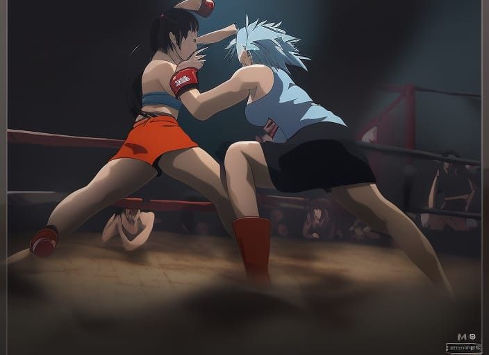 Women's MMA Fight in Studio Ghibli Anime Style
