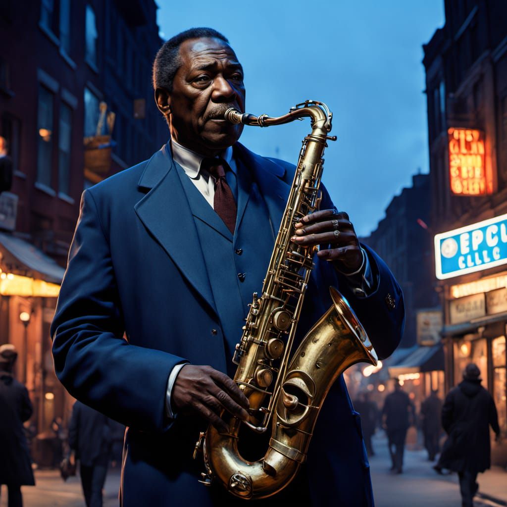 Saxophonist in Greenwich Village: Film Noir Style