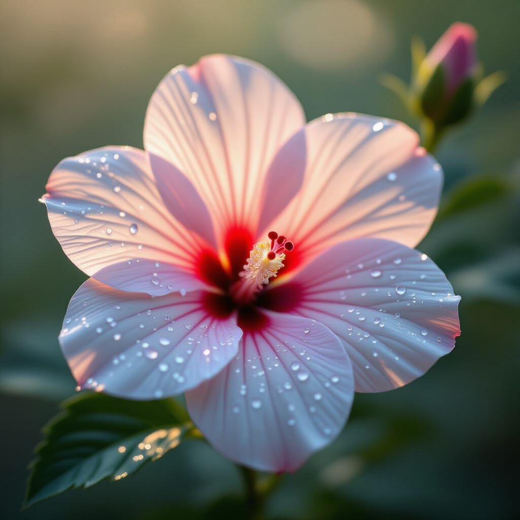 Glowing Spider Silk Hibiscus Adorned with Morning Dew