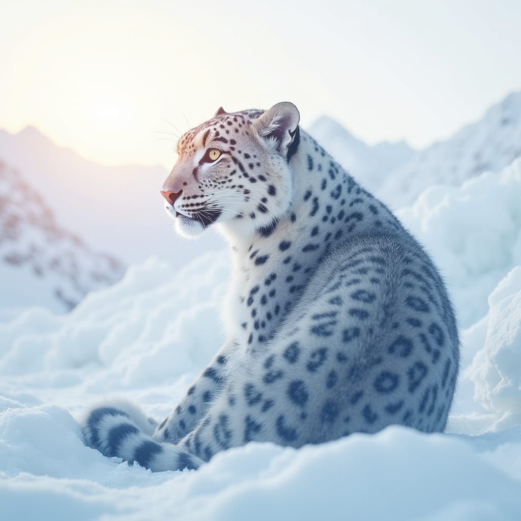 Snow Leopard Double Exposure at Dawn