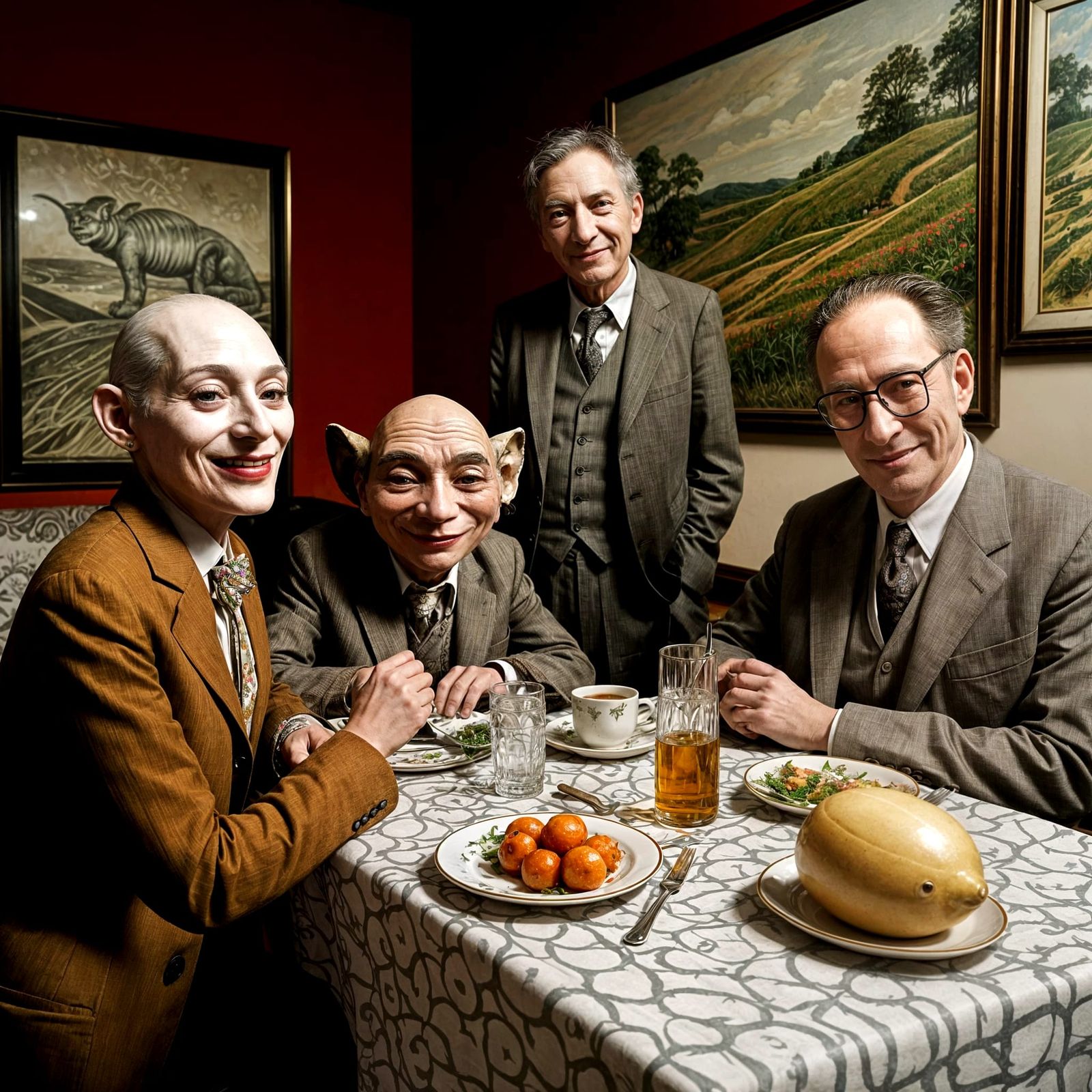 Surreal Alien Restaurant Celebration in Gritty Setting