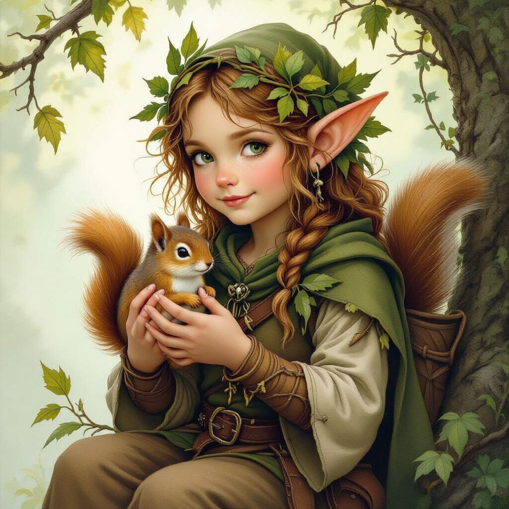 Halfling Druid Girl with Squirrel