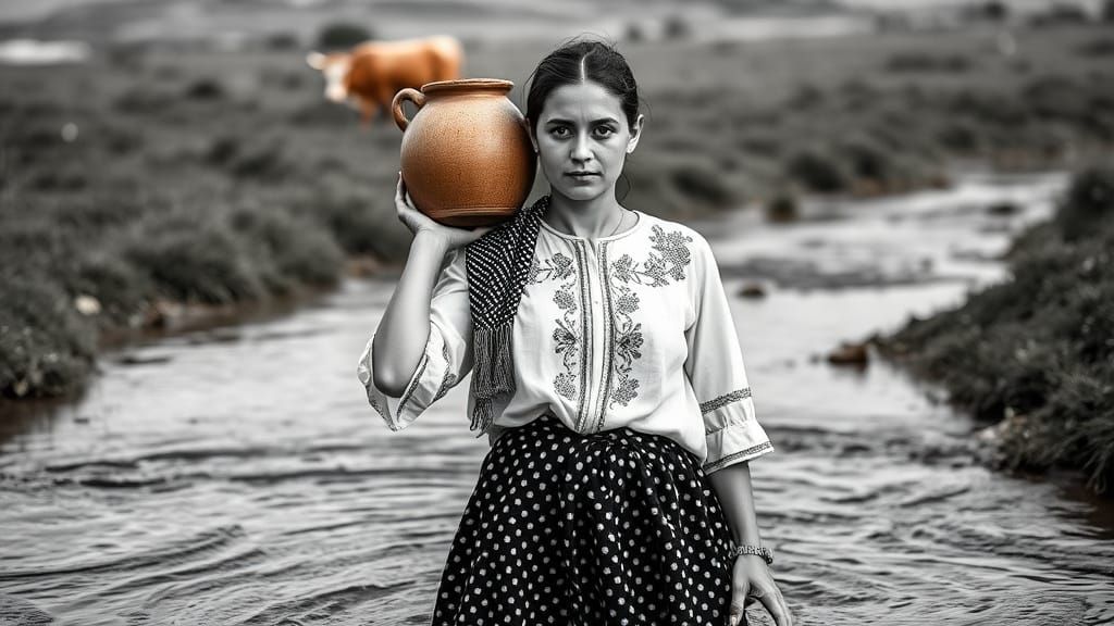 Sardinian Woman in Traditional Dress, Black and White Portra...