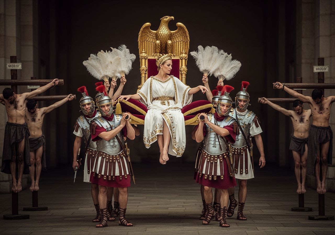 Roman Empress on Golden Throne with Soldiers
