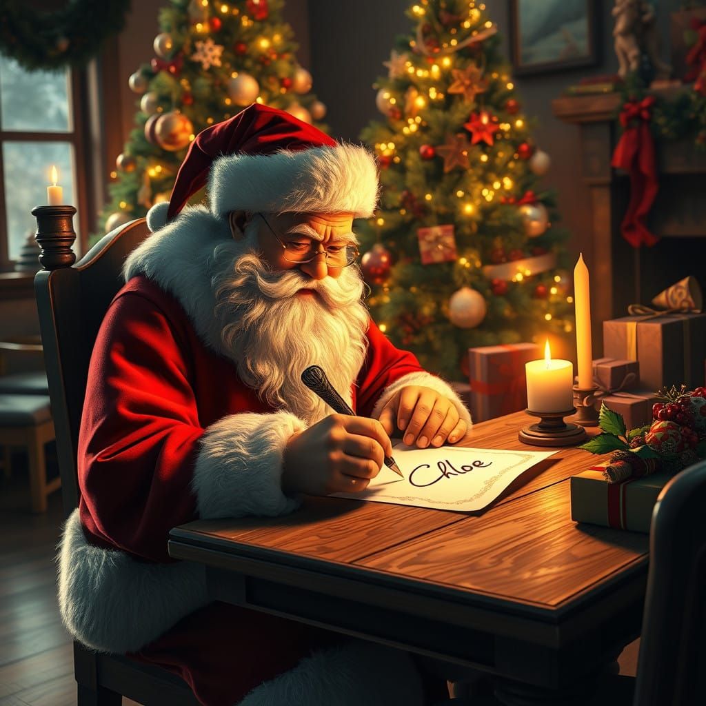 Traditional Santa Claus in Cozy Festive Scene, Matte Painted...