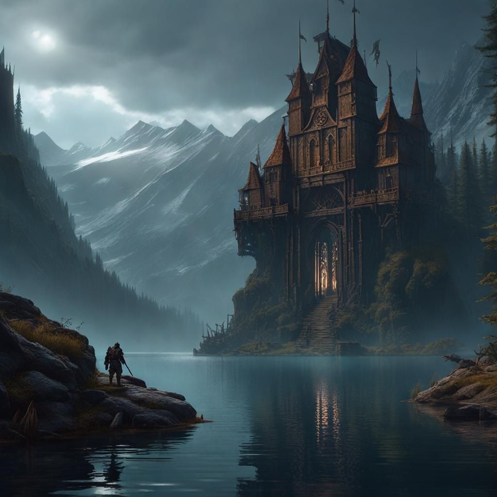 The Lake Expedition Logo in Dark Fantasy Style