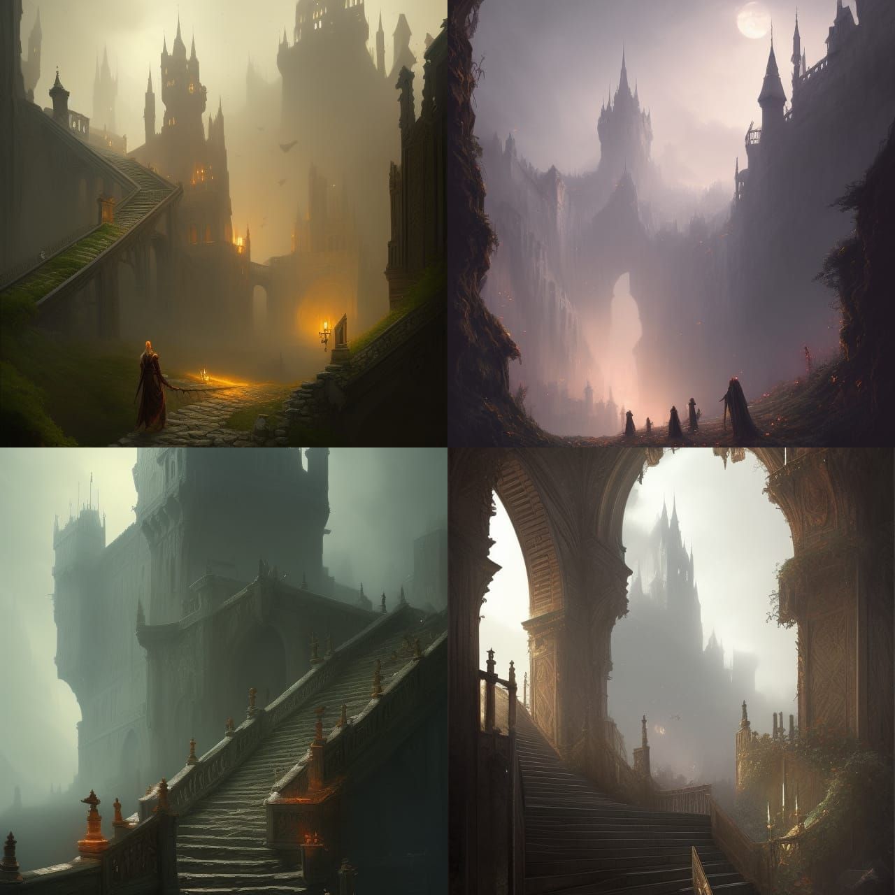 Dark Fantasy Castle Stairway, Hyperdetailed Concept Art