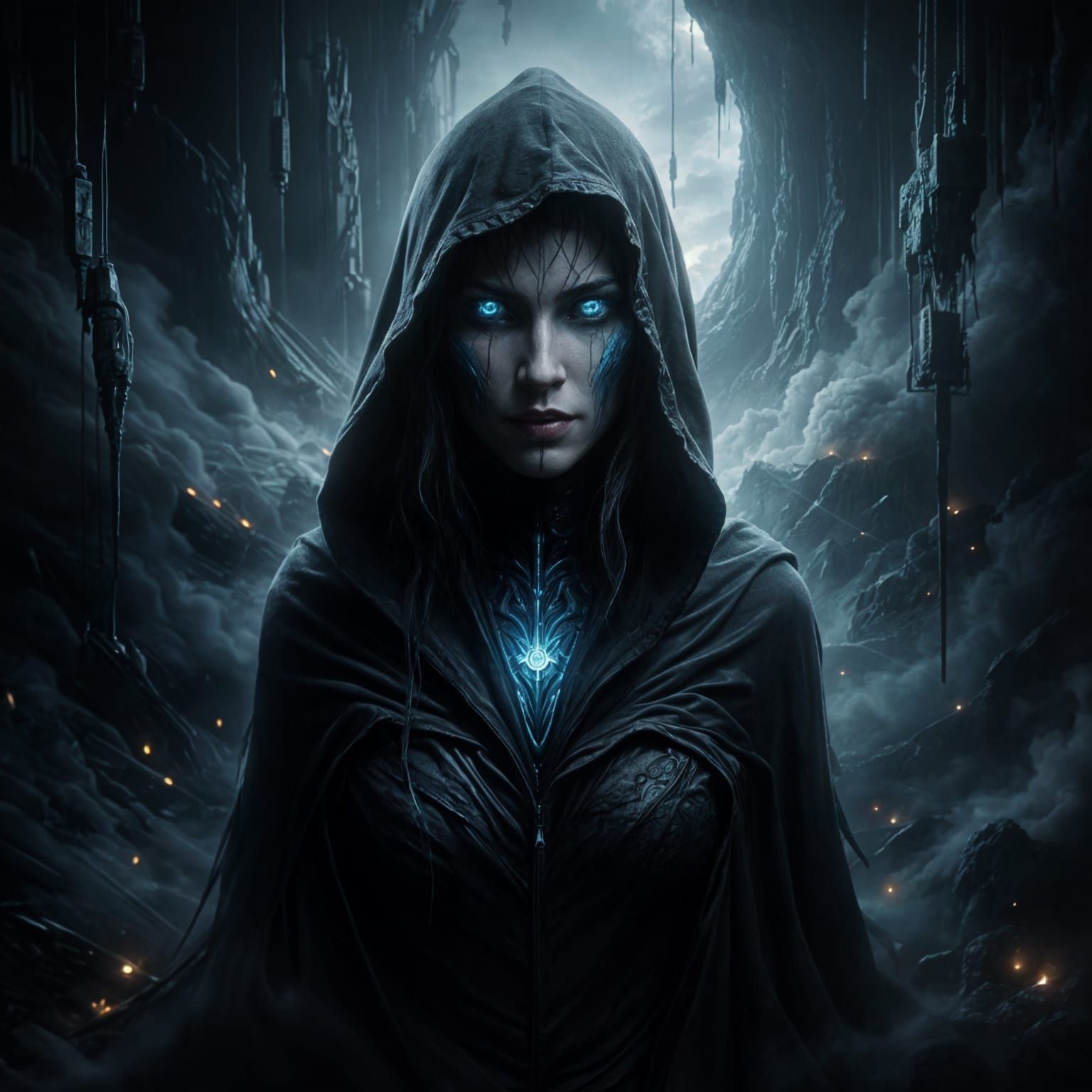 Mysterious Figure in Dark, Mysterious Landscape