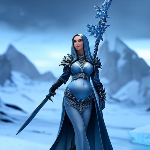 Pregnant Ice Queen in Frozen Landscape