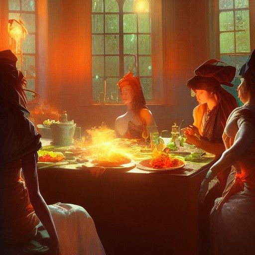 Witch Cooking Dinner: Hyperdetailed Art Nouveau Concept