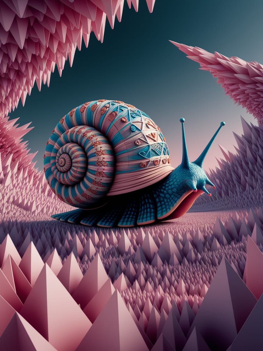 Surreal Origami Snail with Fractal Shell
